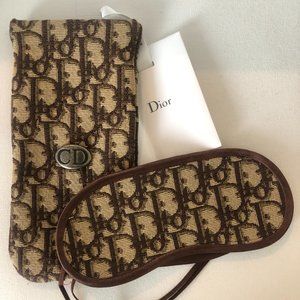 NEW Vintage Christian Dior Brown Oblique Monogram Logo Sleeping Mask Case Pouch
